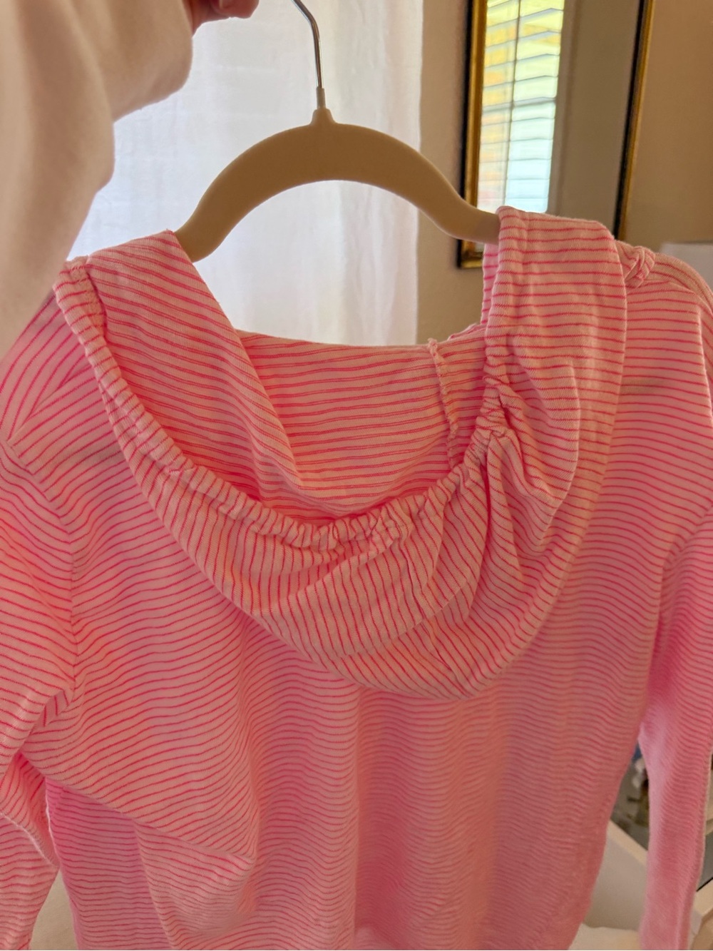 Elliott Lauren Pink and White Striped Hooded Henley - Picture 4 of 4